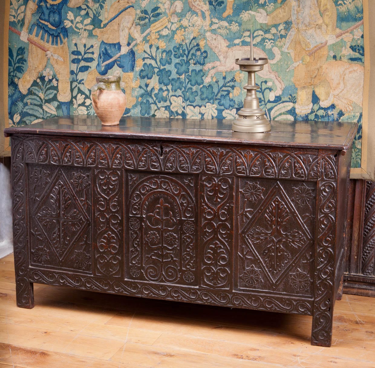 Charles I carved oak chest