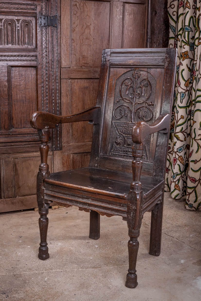 Elizabeth I oak carved armchair