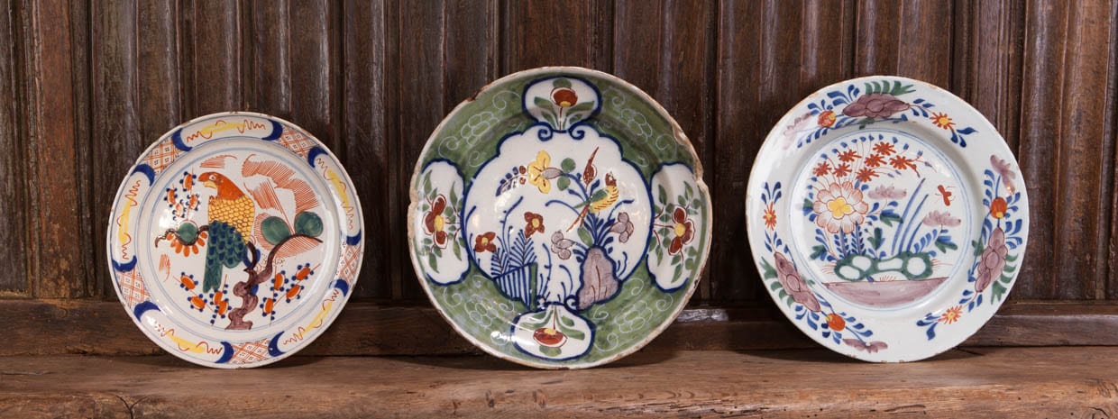 Three polychromed Delft plates