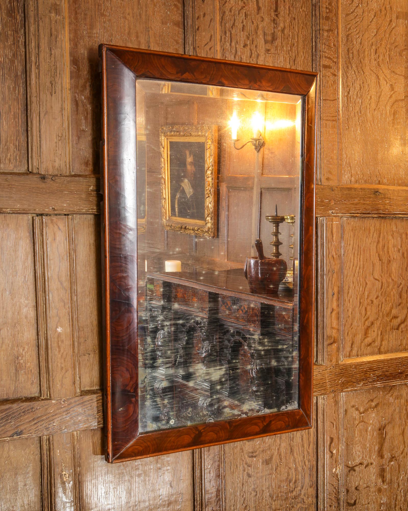 17th century oyster veneered cushioned mirror