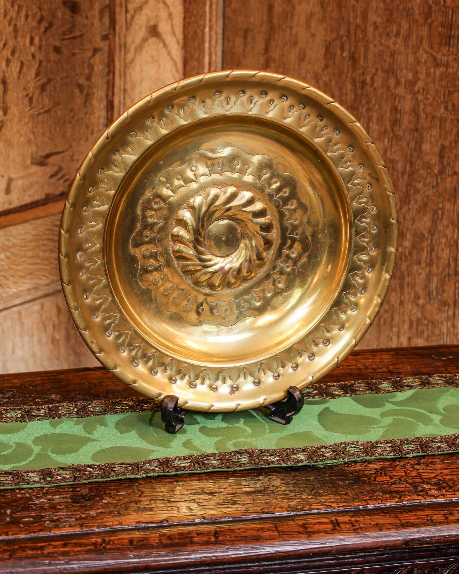 Small 16th century brass alms dish
