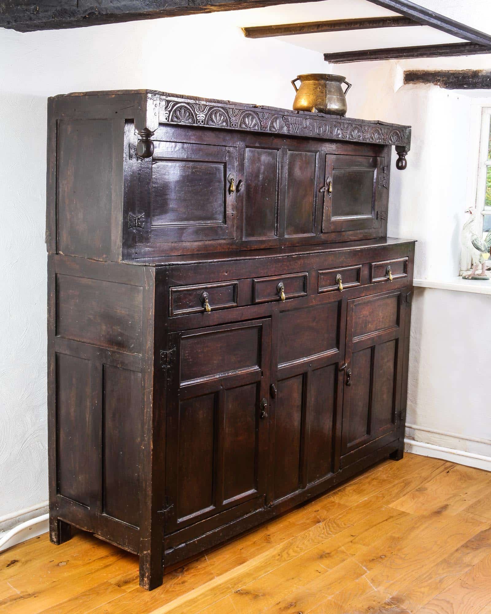 William and Mary oak press cupboard
