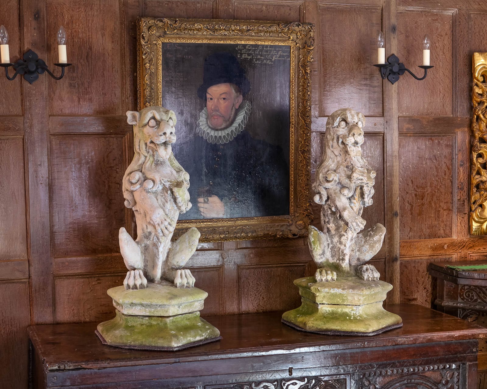 Pair of Tudor heraldic lions