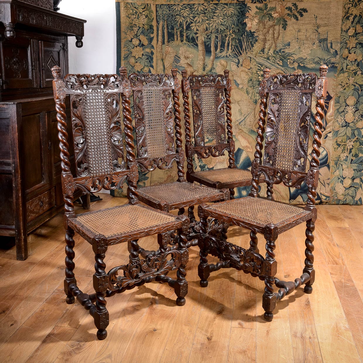 Set of four William and Mary caned chairs