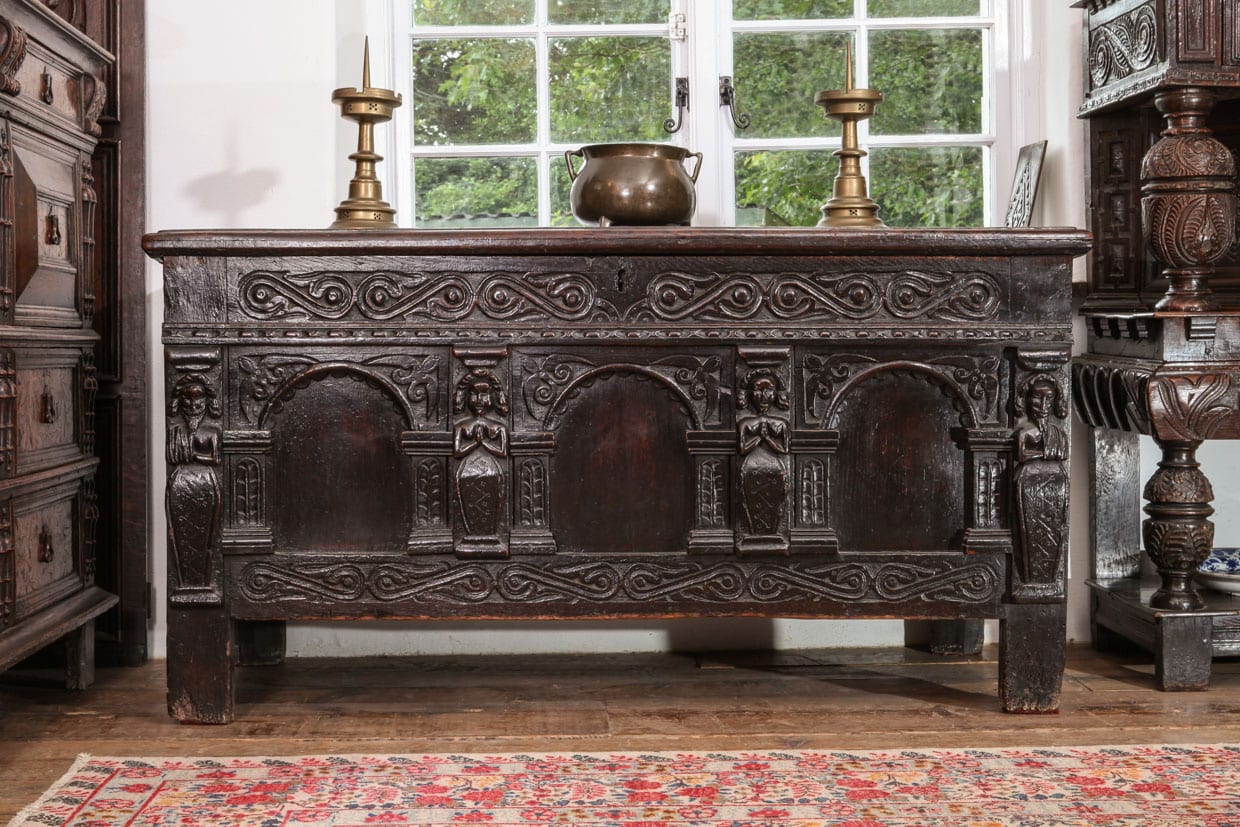 Elizabeth I oak carved chest