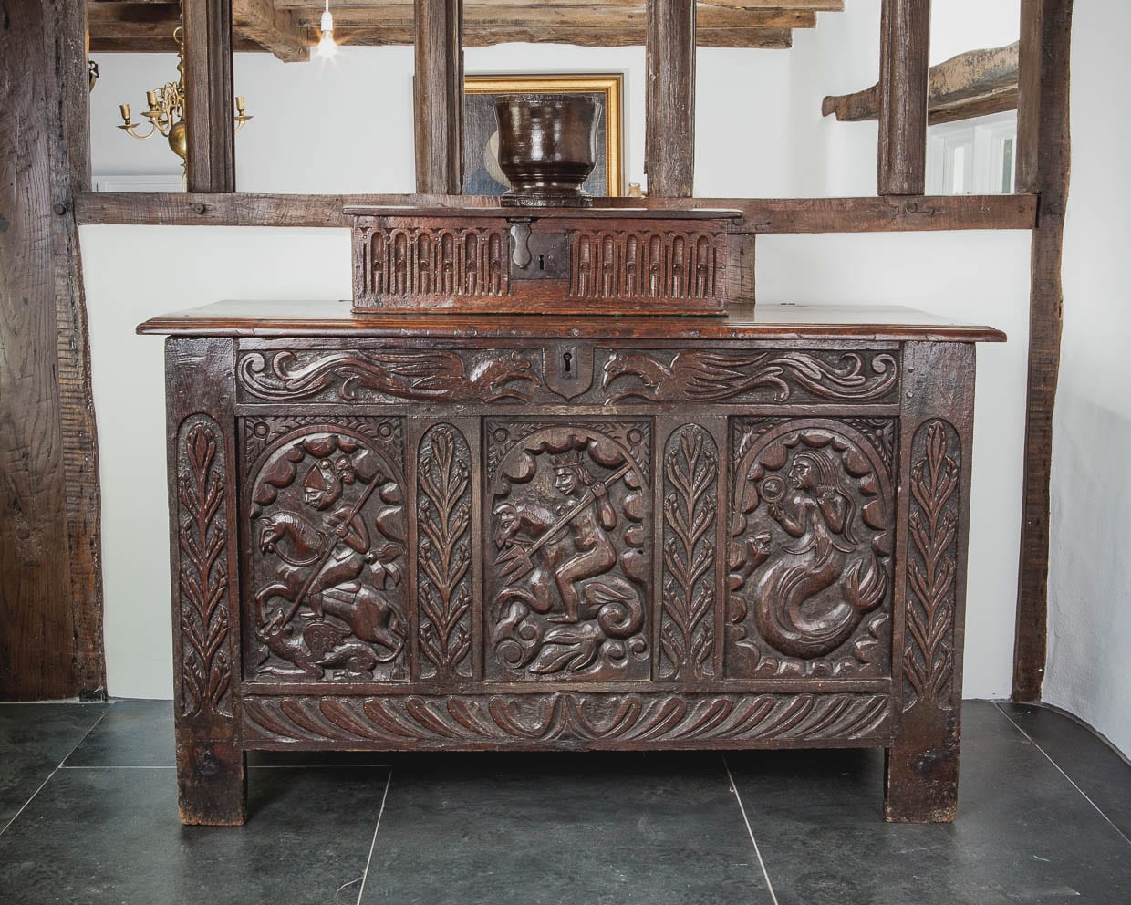 Elizabeth I carved oak chest