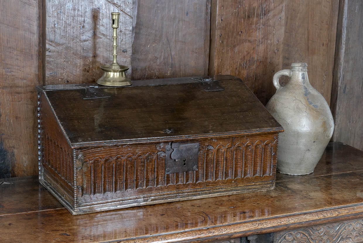 Charles I oak carved desk box