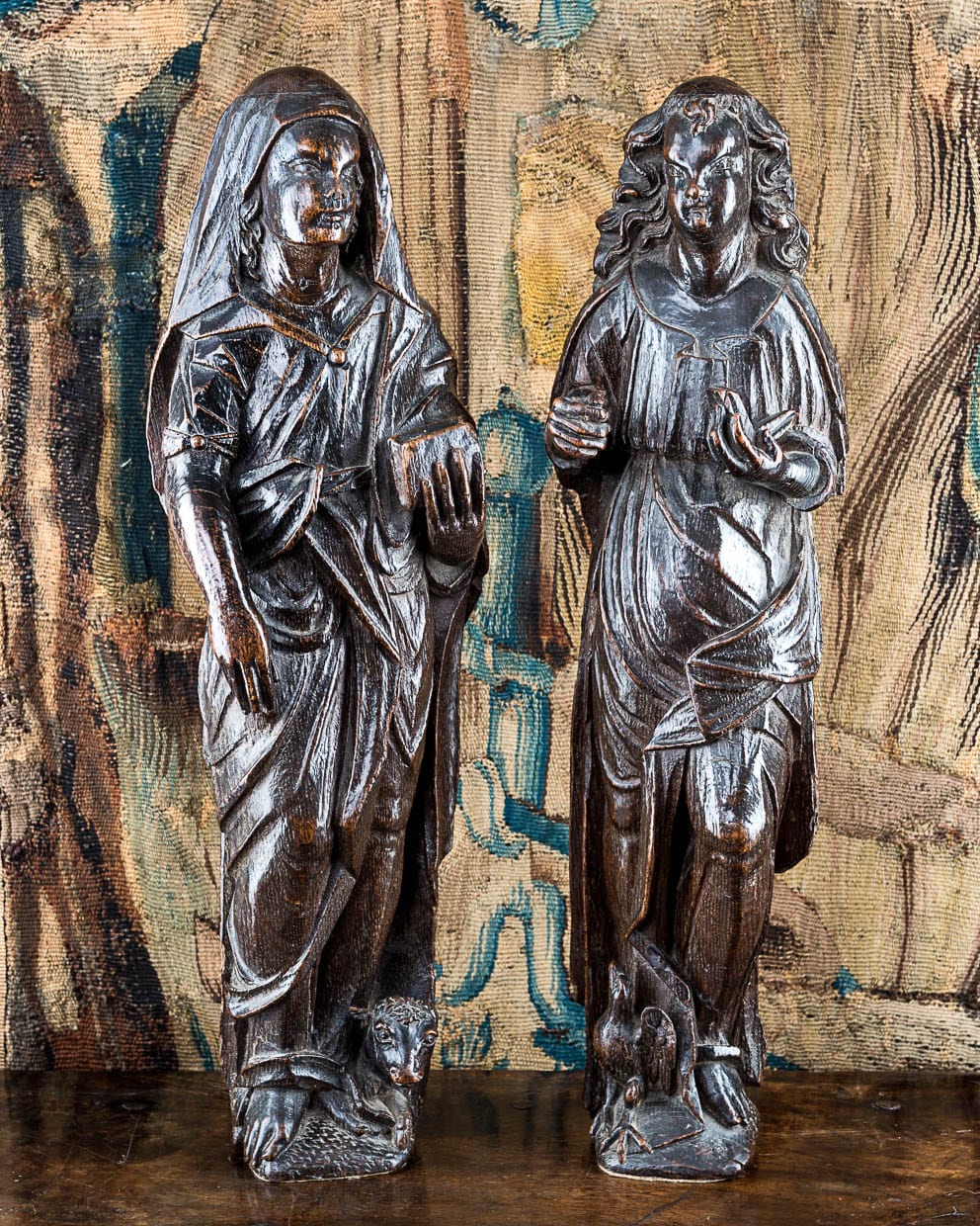 Pair of English oak sculptures