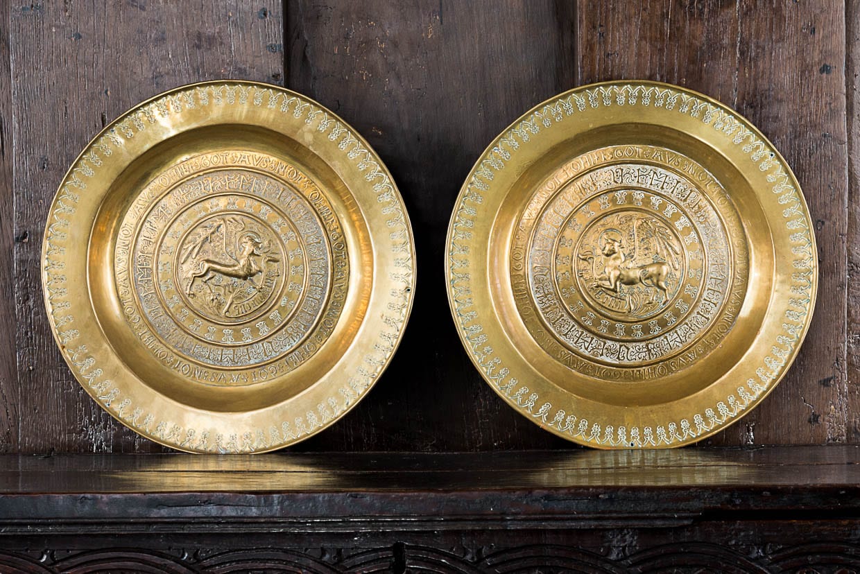 Pair of early 16th century alms dishes