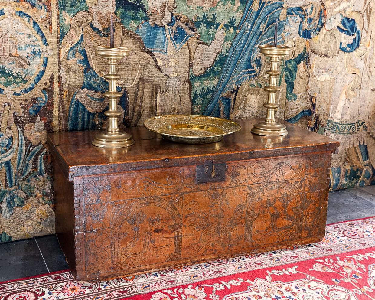 16th century pokerwork chest