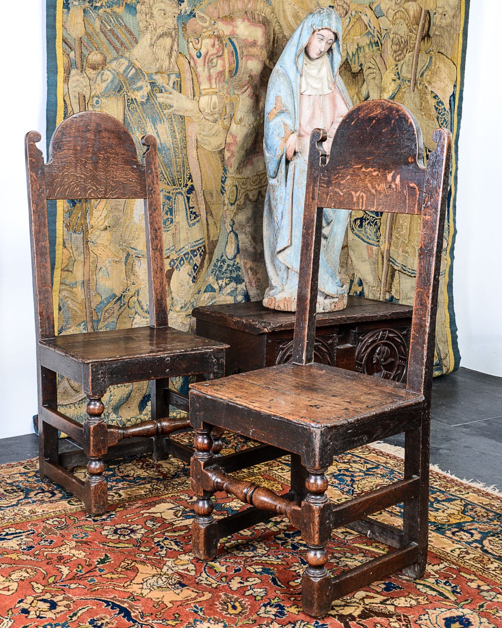 Charles II oak pair of chairs