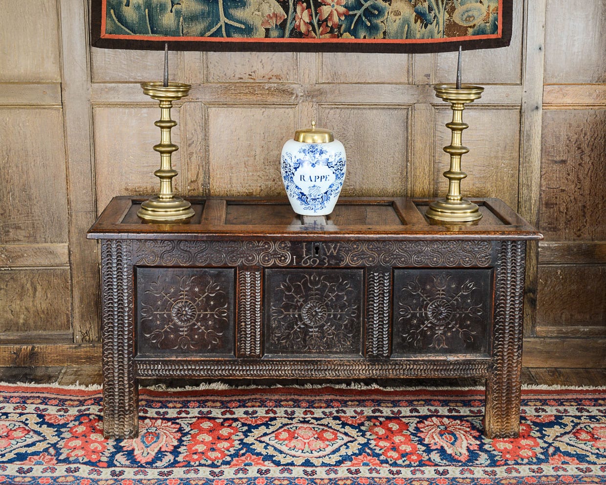 William and Mary carved oak chest