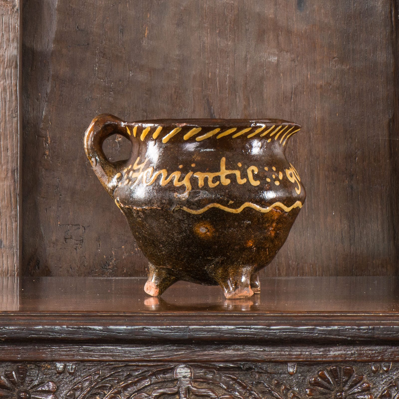 Dated 1694 slipware cooking pot