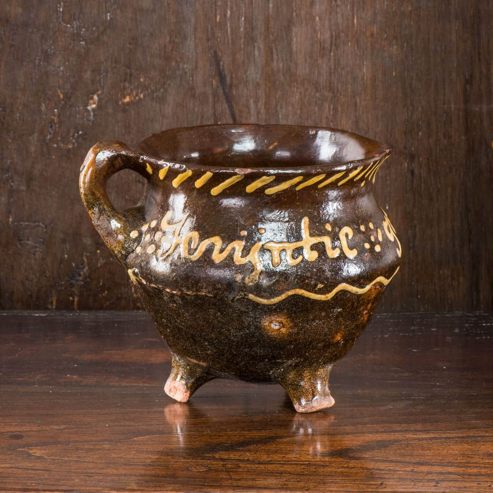 Dated 1694 slipware cooking pot