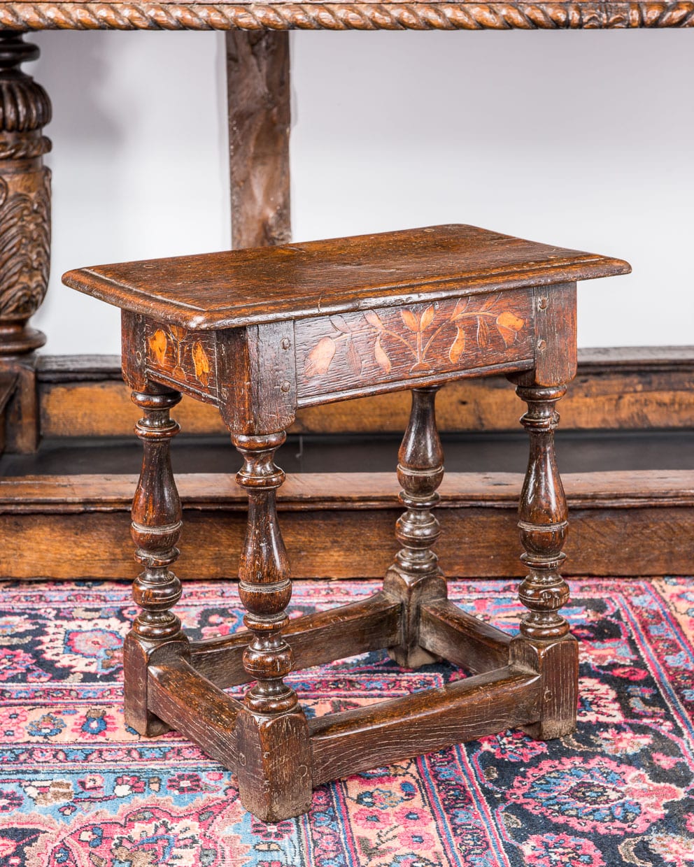 Charles II inlaid oak stool