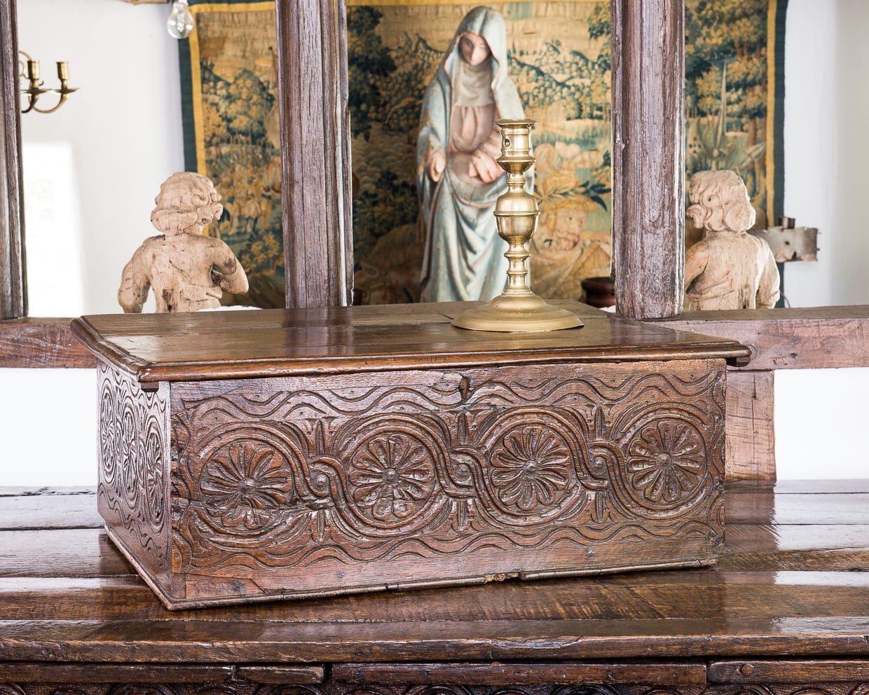 James I oak carved box