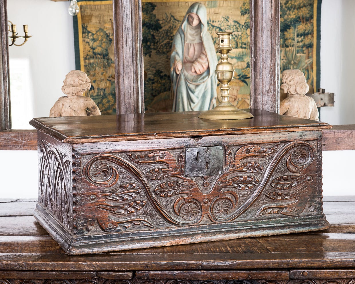 Charles II oak carved box
