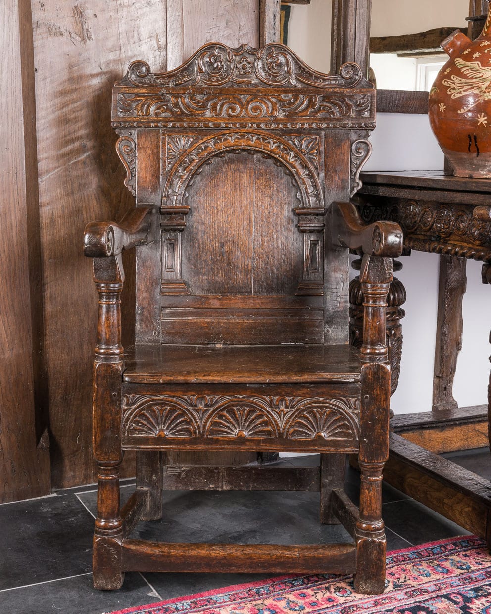 Elizabeth I joined oak armchair