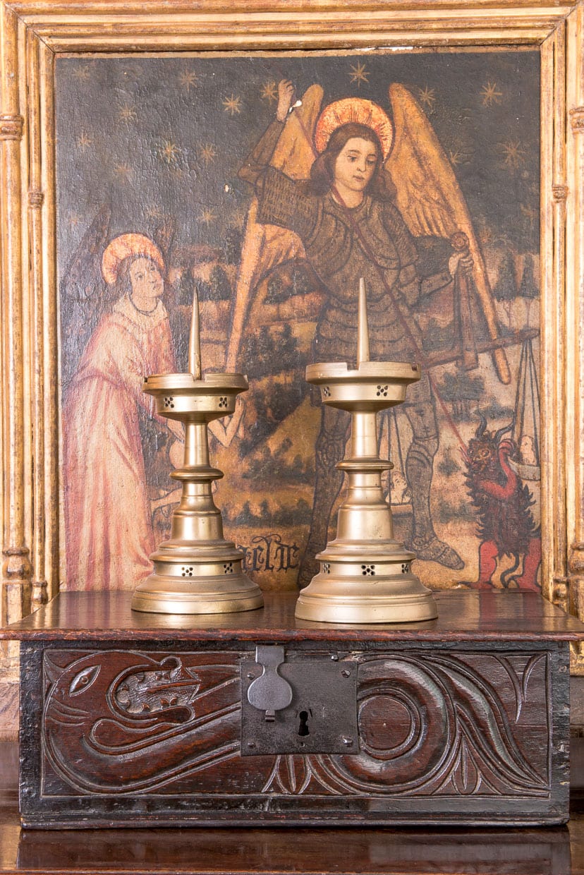 Gothic brass pricket candlesticks