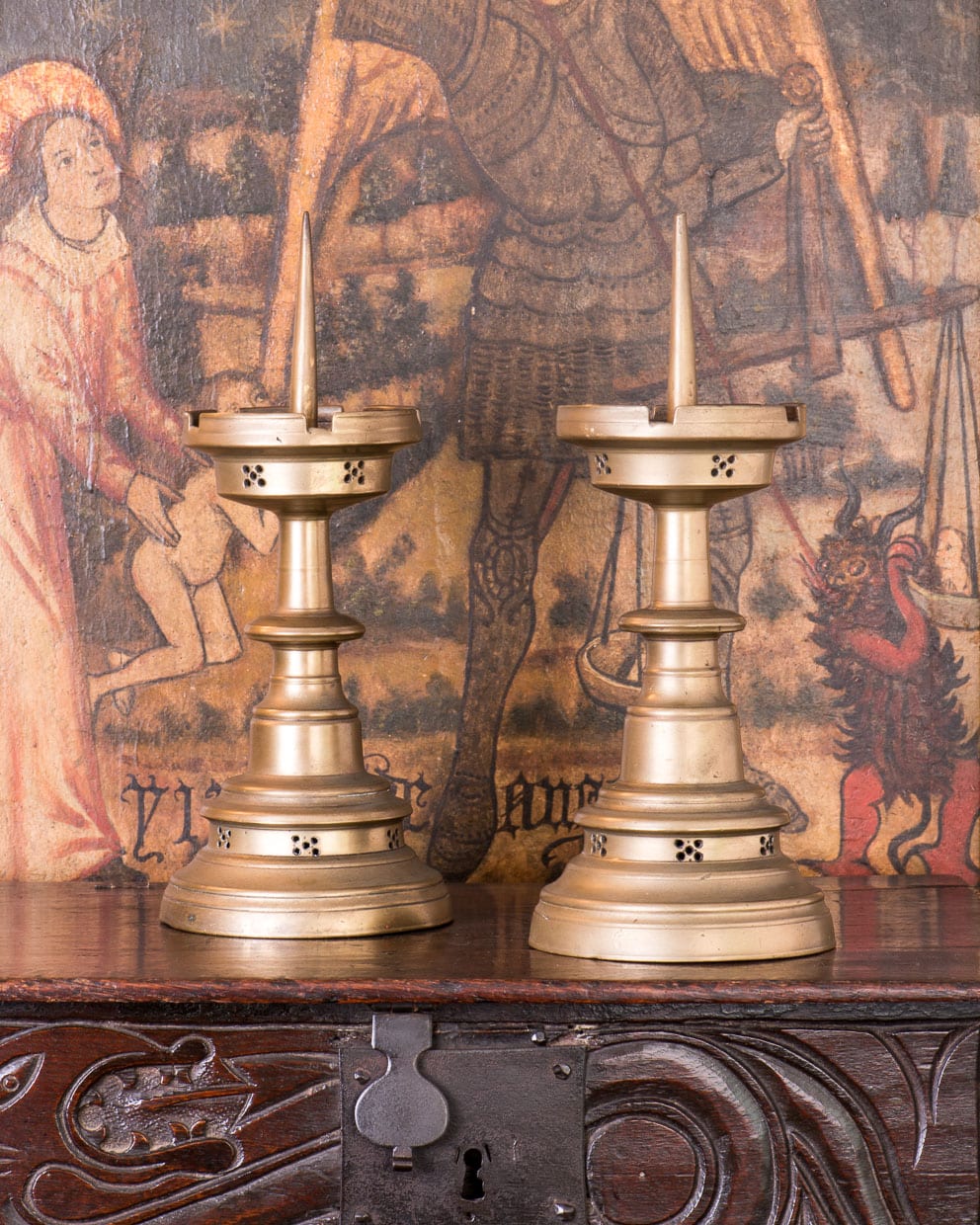 Gothic brass pricket candlesticks