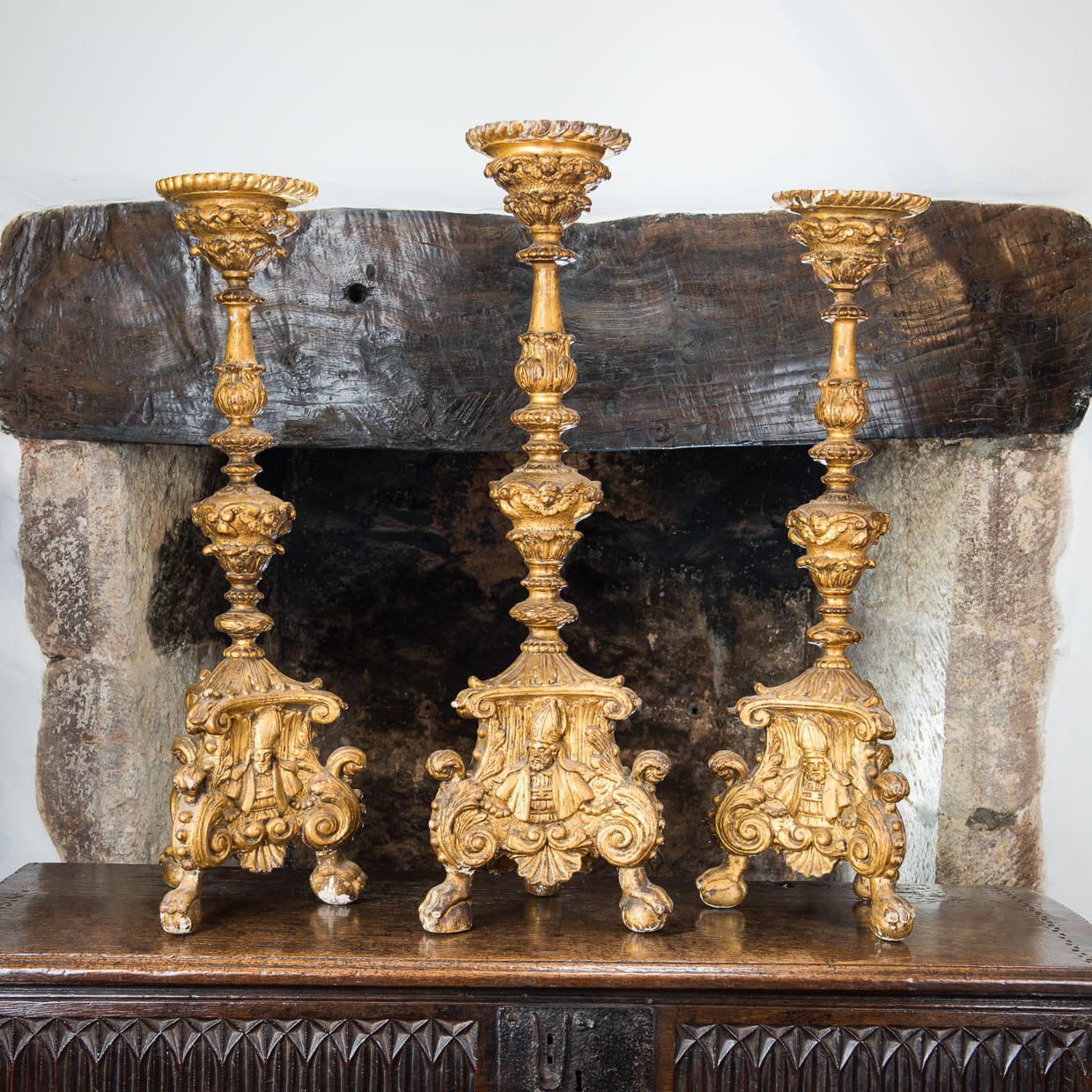 Italian gilt wood candlesticks