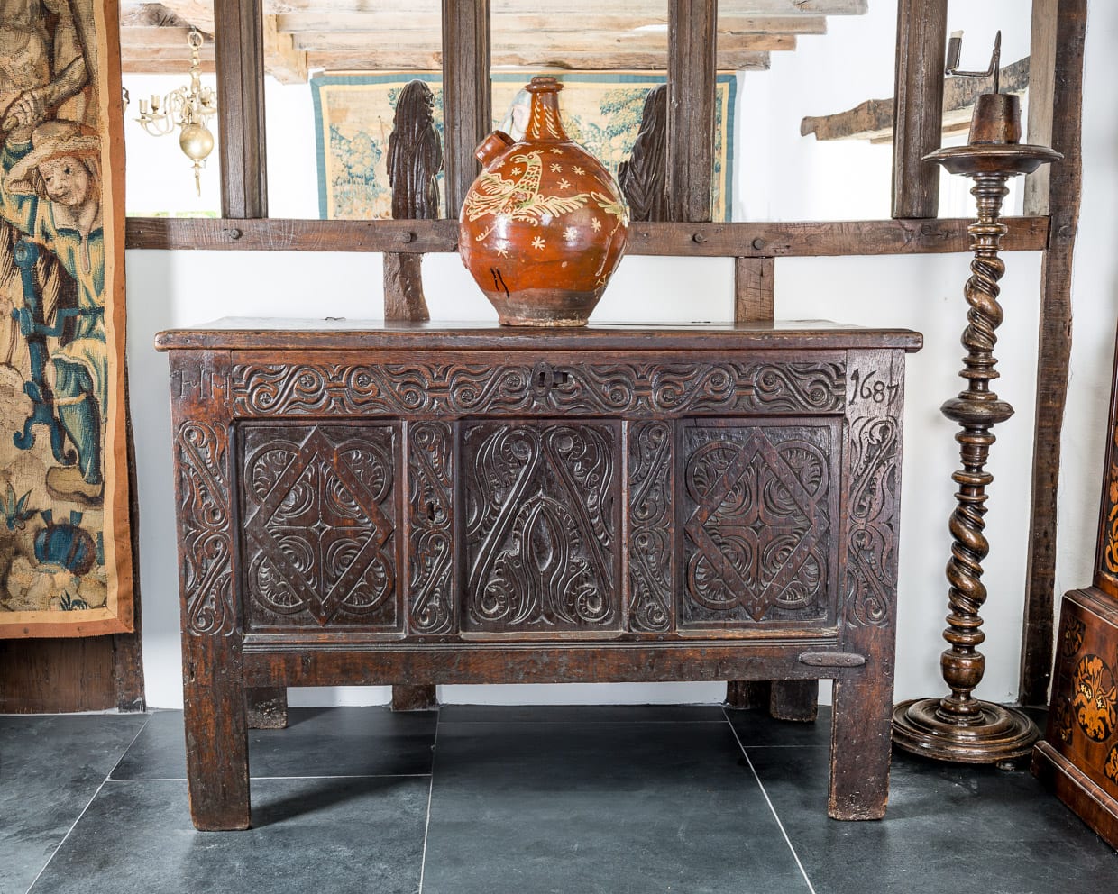 Charles II oak carved chest