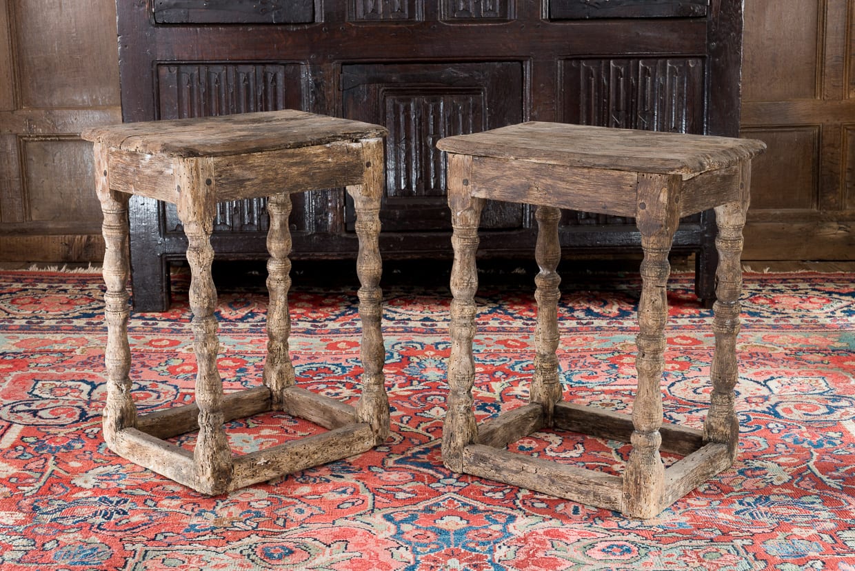 Pair of 17th century oak stools