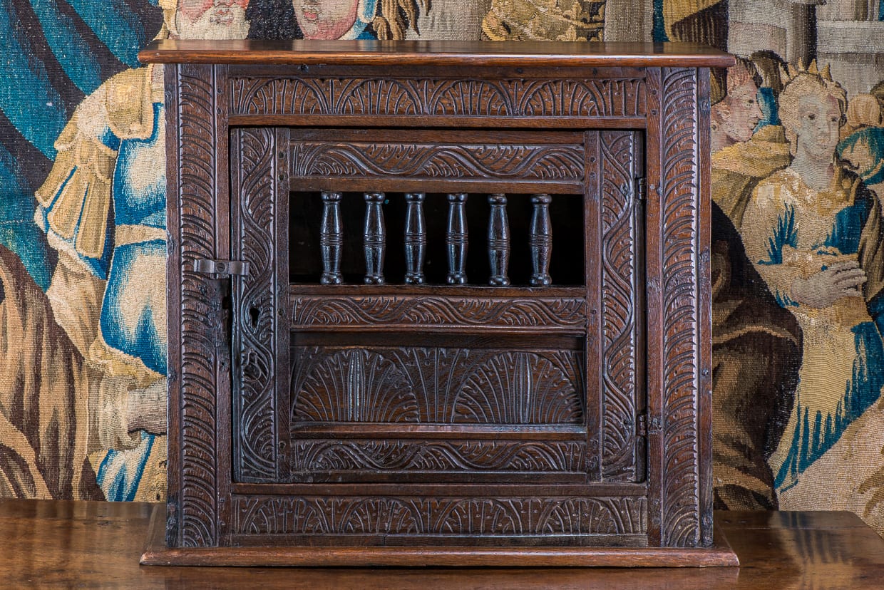 Charles I oak carved mural cupboard