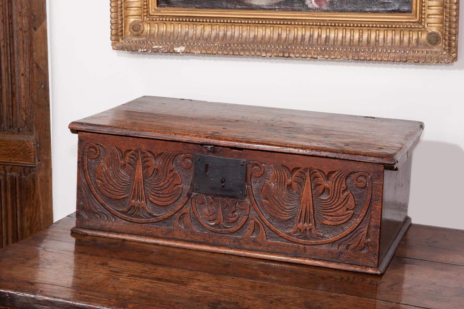 17th century carved oak box