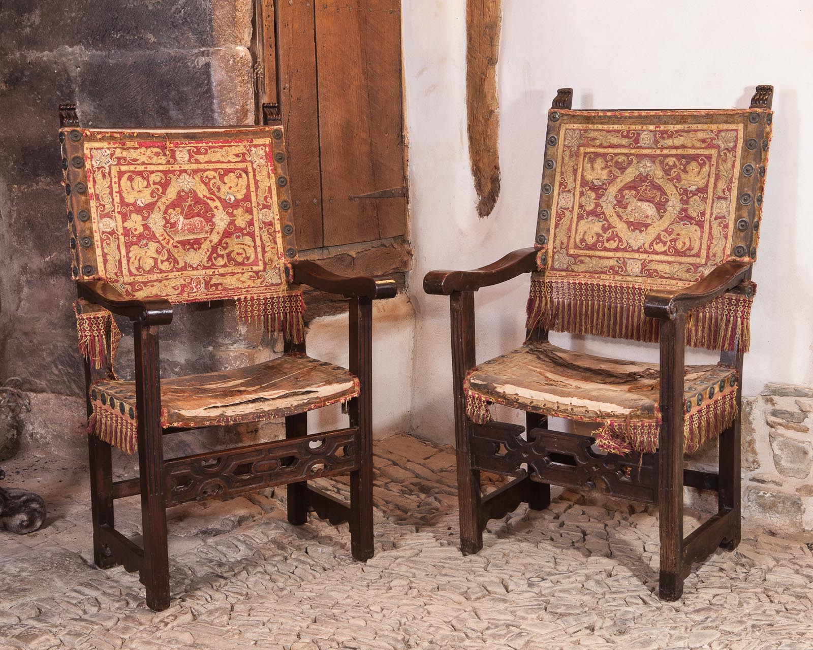 16th century set of embroidered armchairs