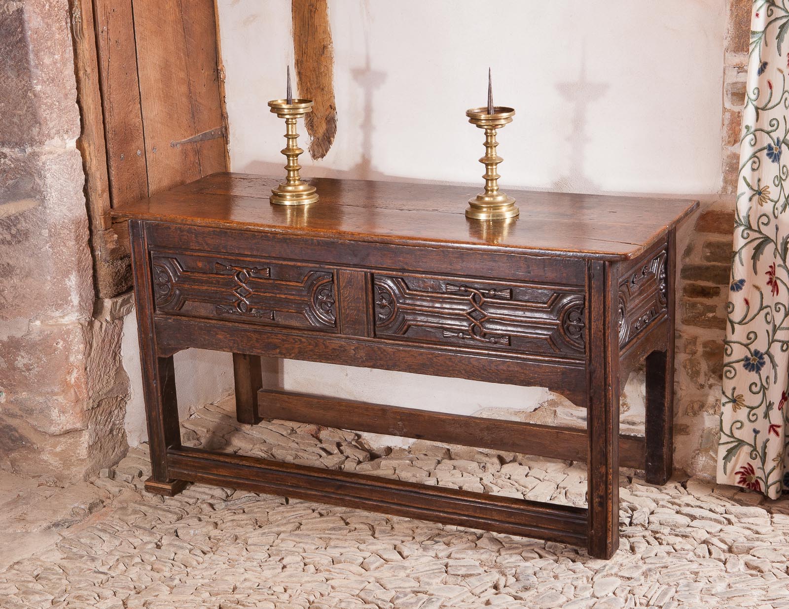 Henry VIII carved oak counter table