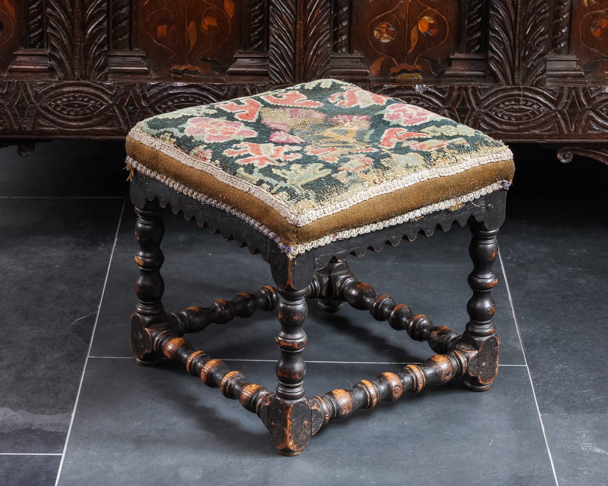 Turkey work covered joined ash stool