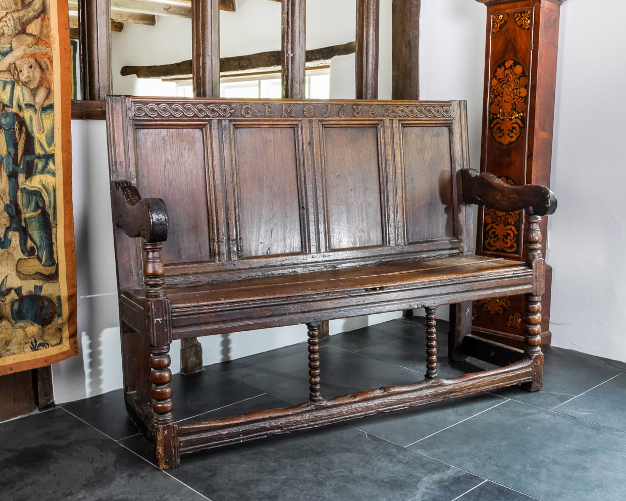 Charles II oak settle
