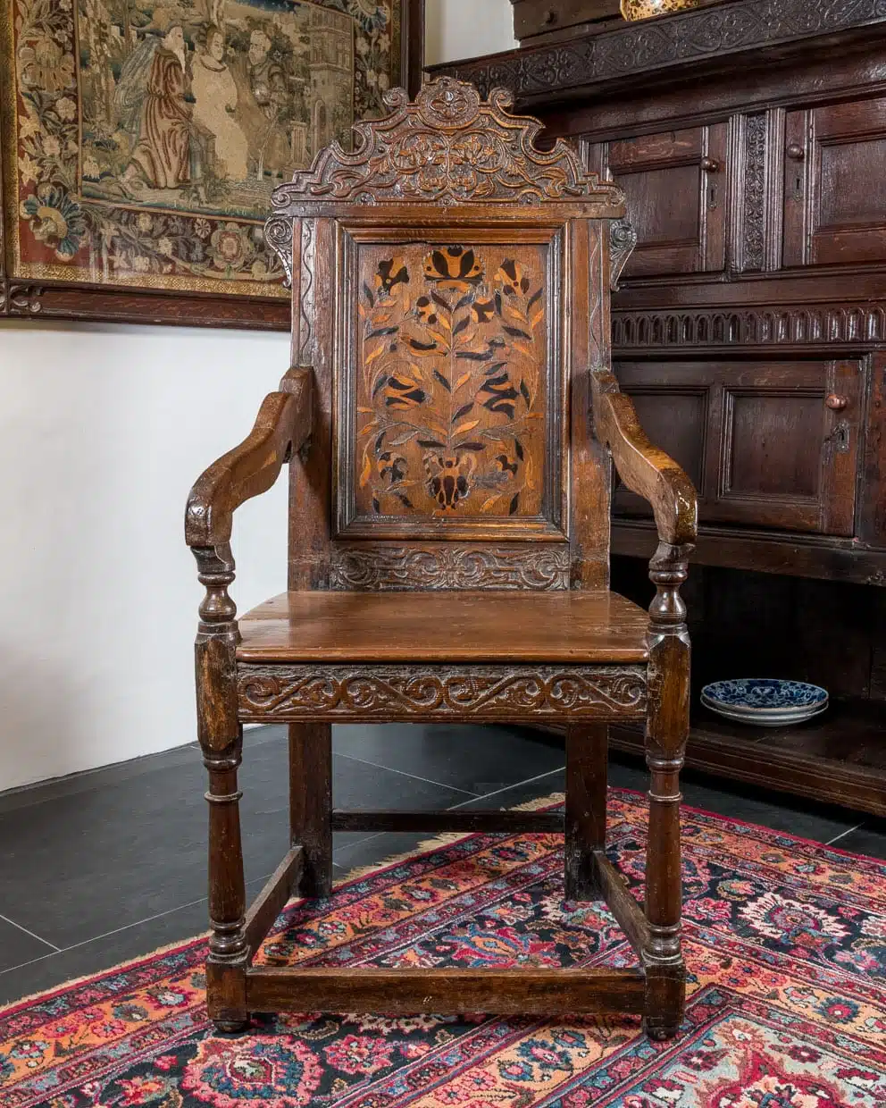 Charles I inlaid oak armchair