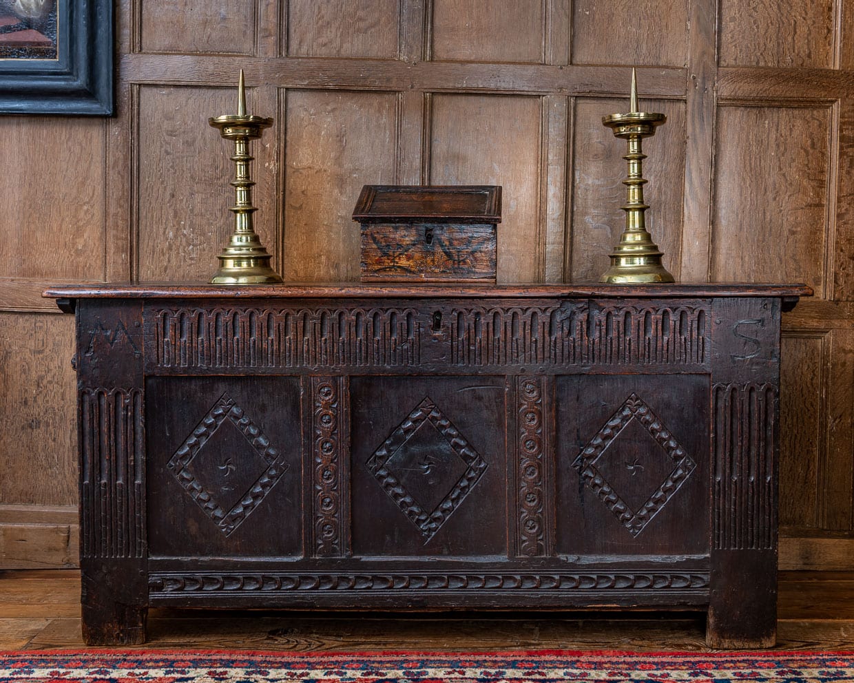 Elizabeth I oak carved chest