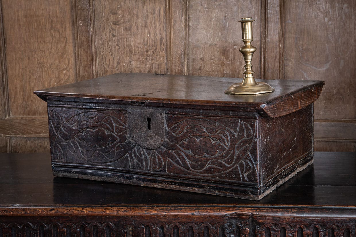 17th century oak carved box