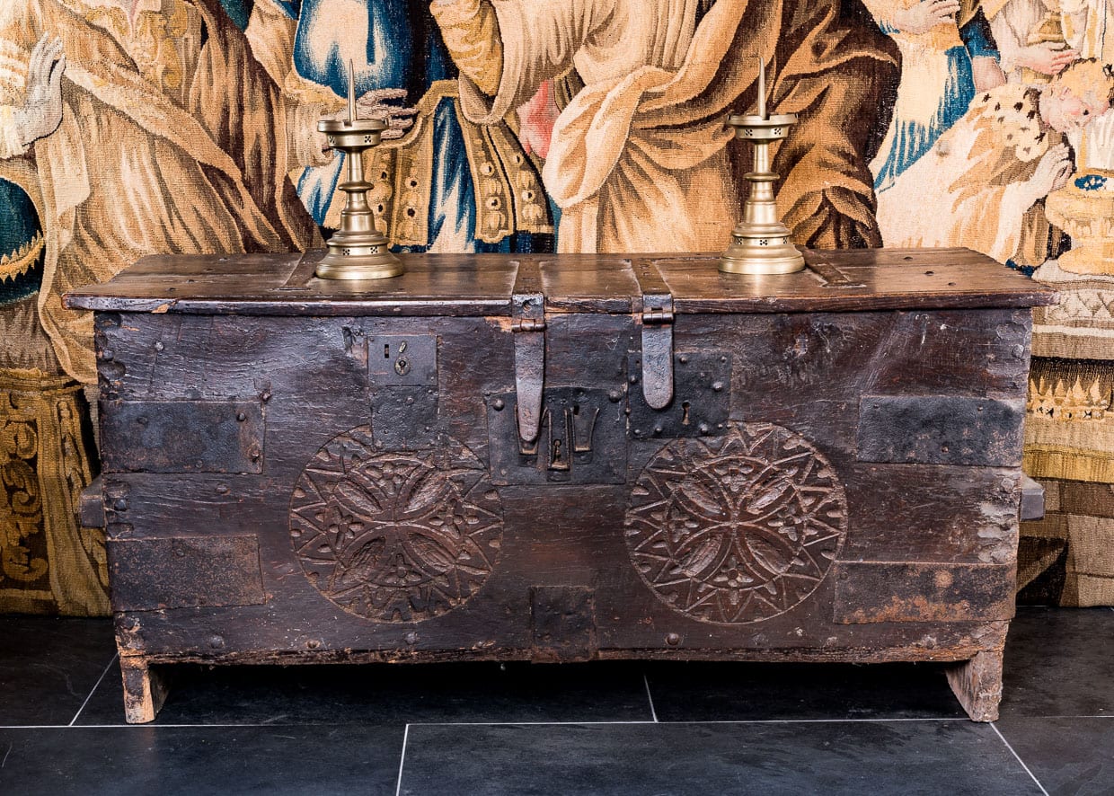 Medieval elm carved chest