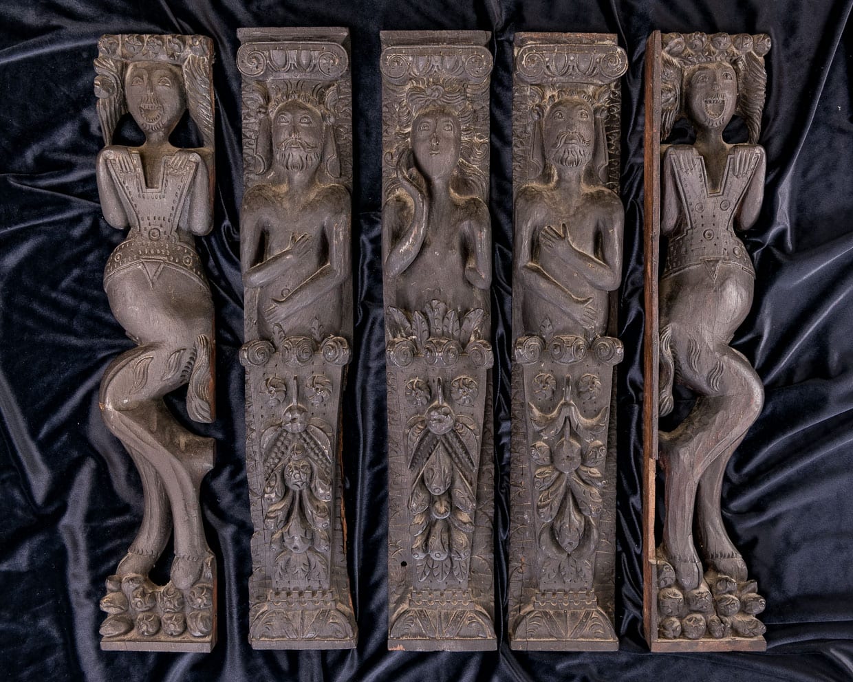 Elizabeth I oak carved terms