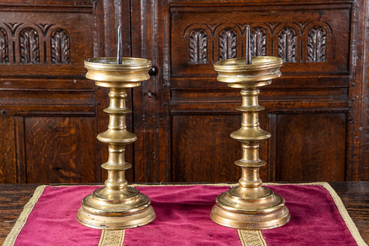 Pair of Gothic pricket candlesticks