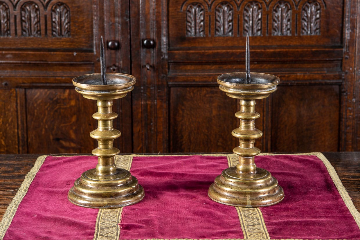 Pair of Gothic pricket candlesticks
