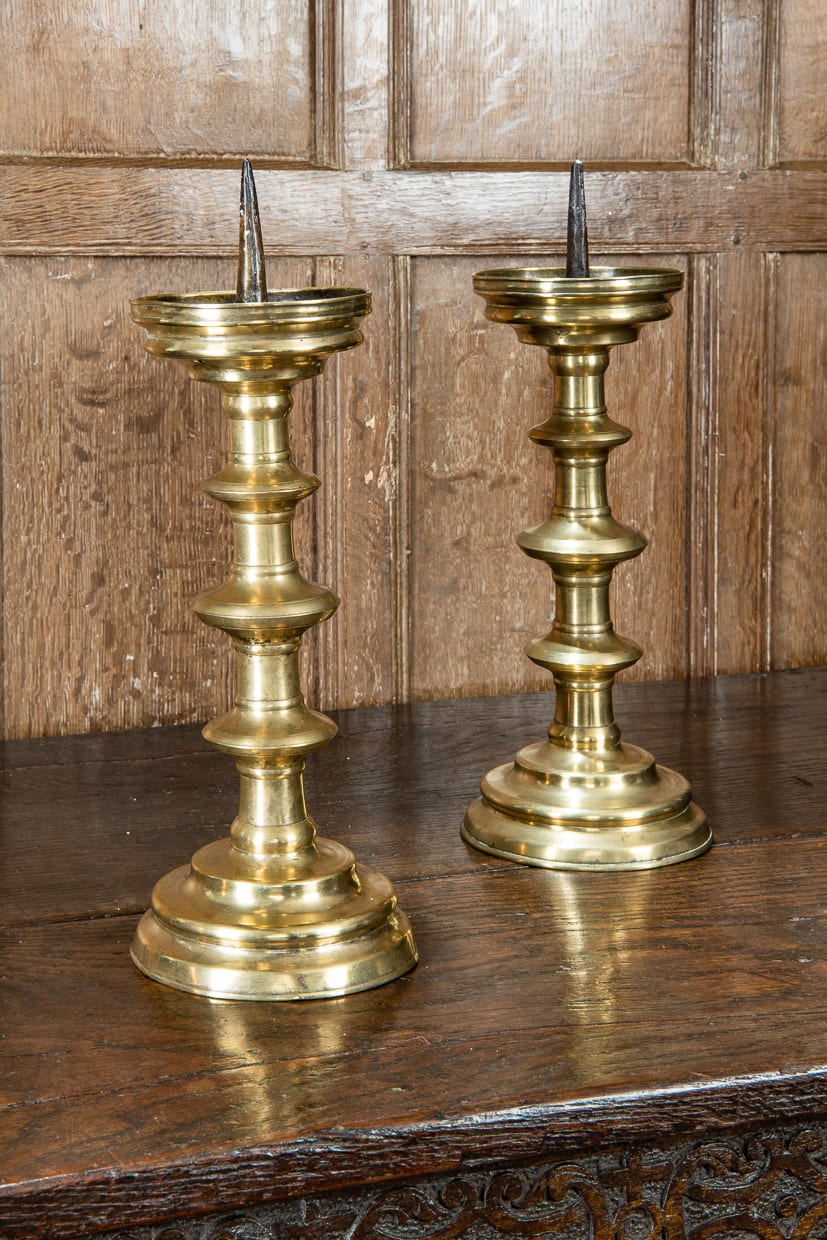 Pair of Late Gothic / Early Renaissance Brass Pricket Candlesticks