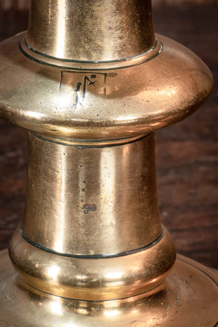 Pair of Gothic brass pricket candlesticks