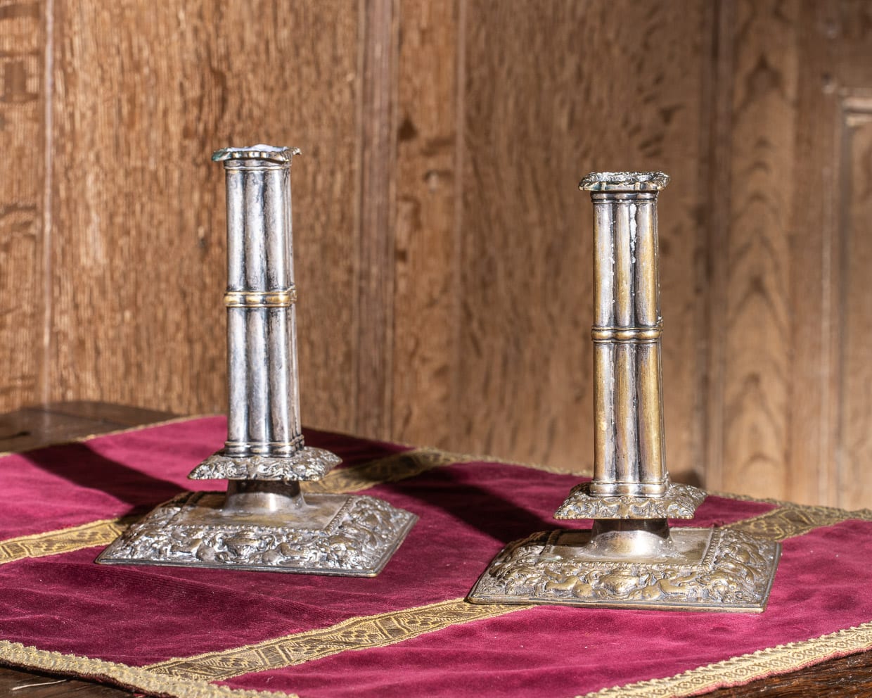 Charles II cluster column silvered candlesticks
