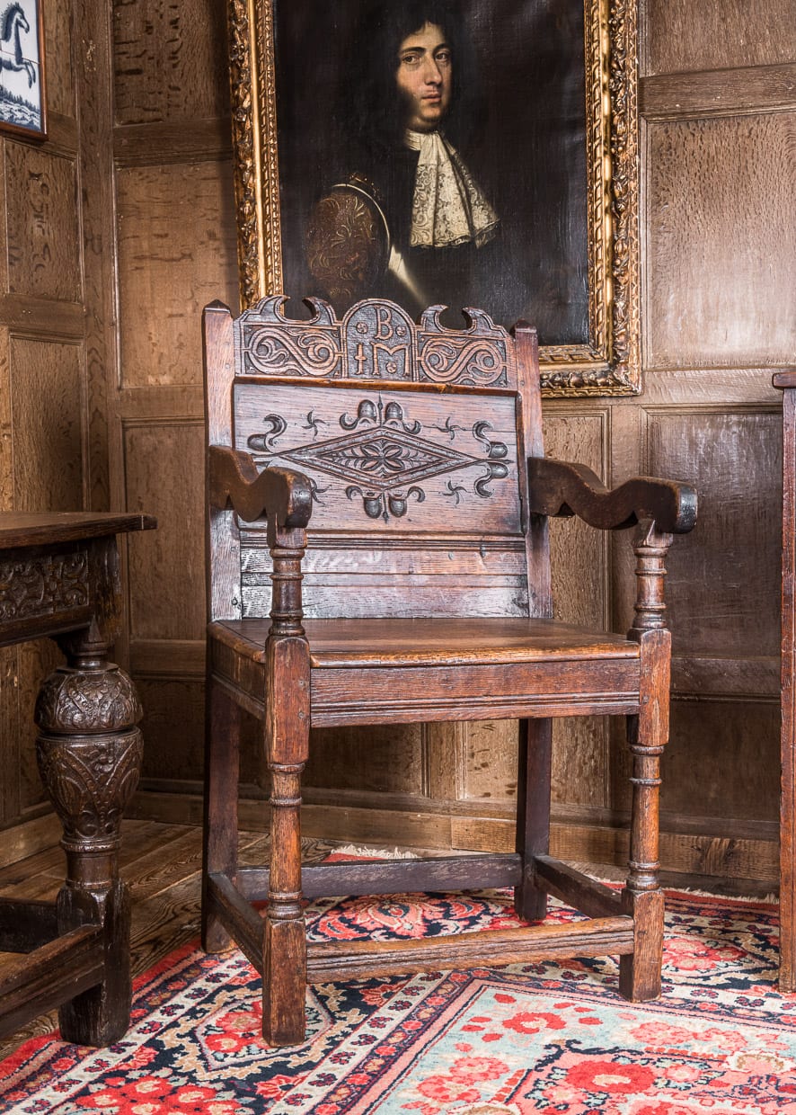 Charles II oak carved armchair