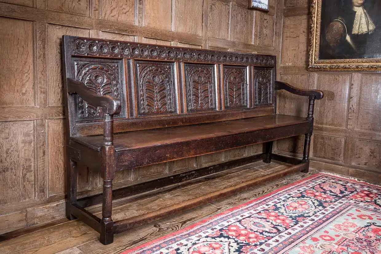 Charles I oak carved settle