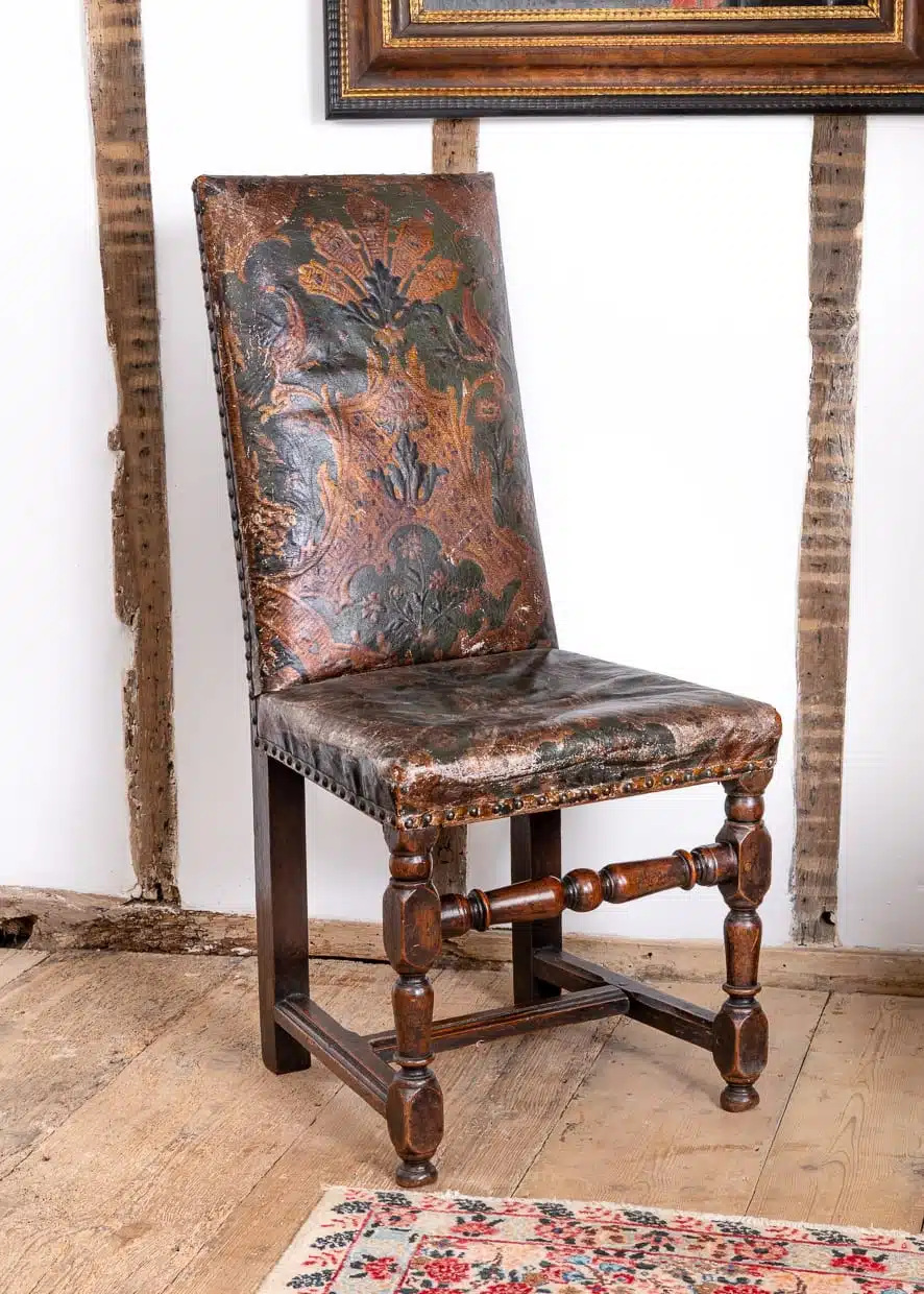 Flemish painted leather chair