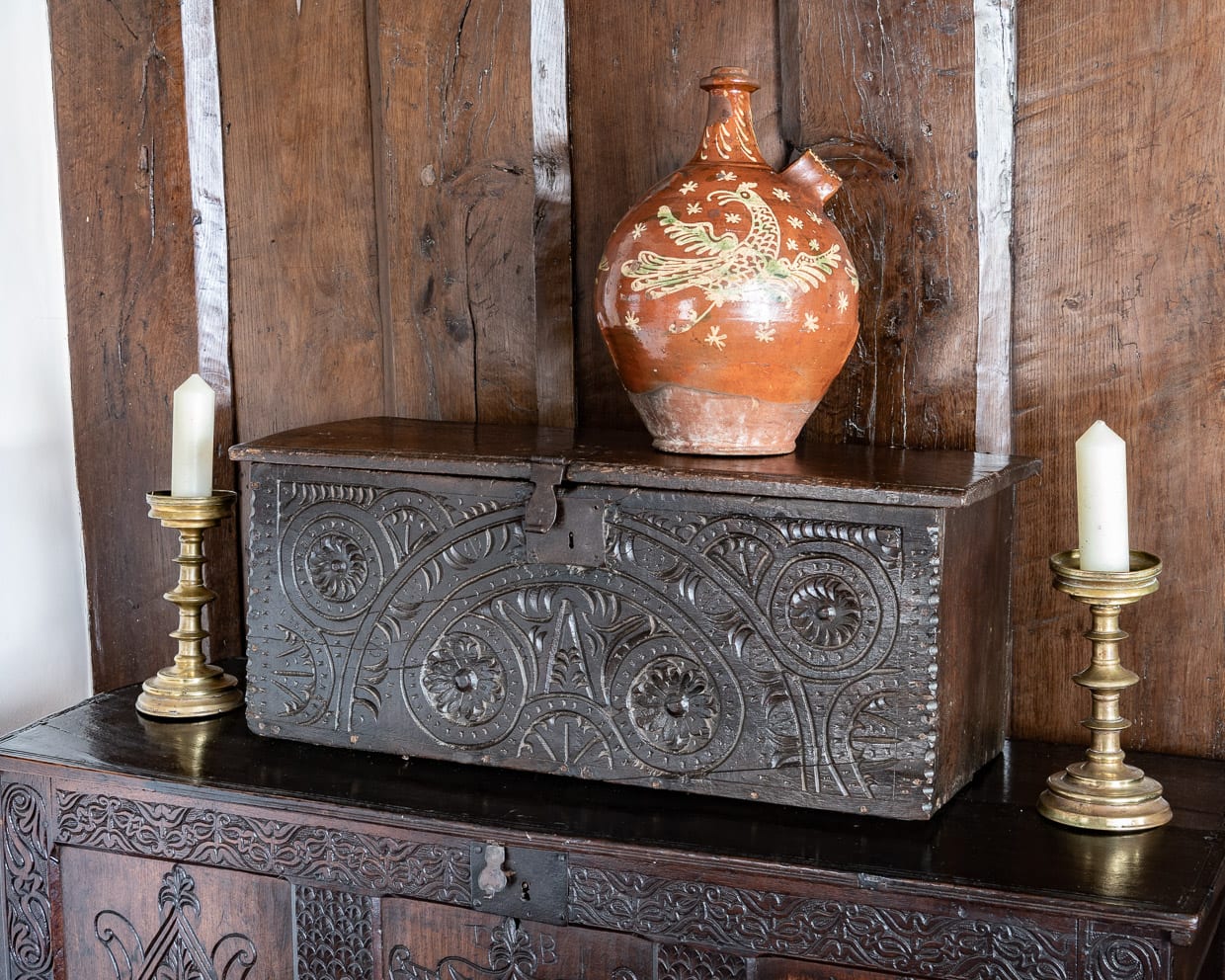 Elizabeth I oak carved chest