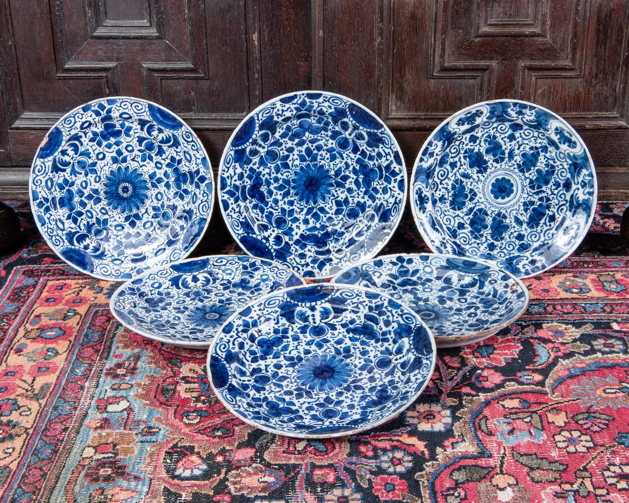 Six blue and white Delft plates