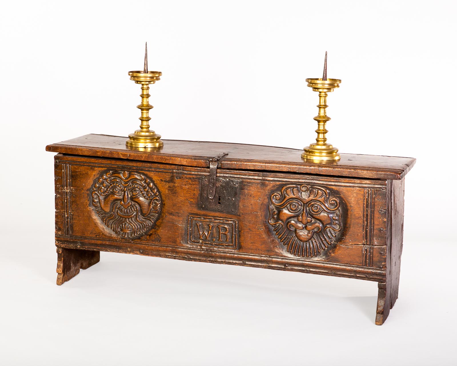 Henry VIII carved boarded chest