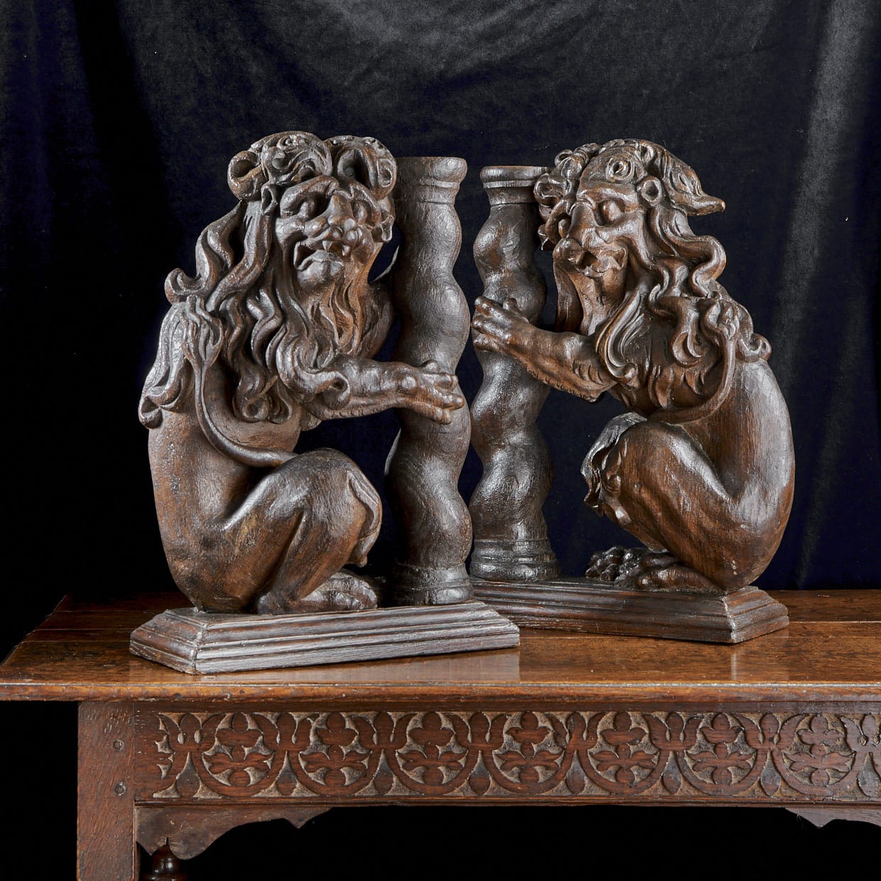 Pair of 16th century carved lions